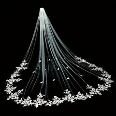 Vintage Lace Bridal Wedding Veil with Floral Patterns Train