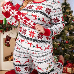 Women's Plus Elk Print Tee & Joggers Set - Christmas Casual Loungewear