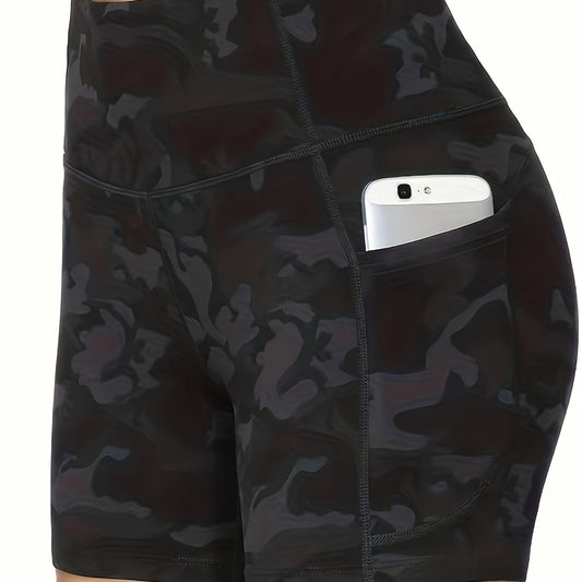 Camouflage Quick Drying Fitness Shorts with Pocket Women's Activewear