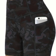 Camouflage Quick Drying Fitness Shorts with Pocket Women's Activewear