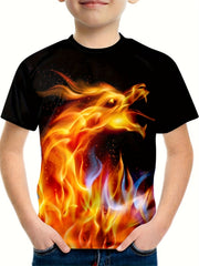 Fire Dragon 3D Print Boy's T-shirt Kids Casual Short Sleeve Summer Top