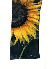 Sunflower Print Skinny Capris Leggings Casual Stretchy Cropped Leggings