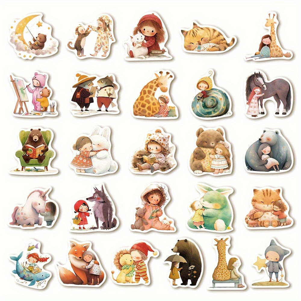 52pcs Fairy Tale Dream Animal Illustrations Vinyl Laptop Stickers
