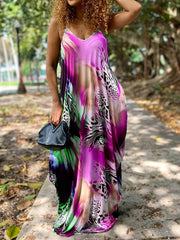 Animal Print V Neck Spaghetti Strap Dress