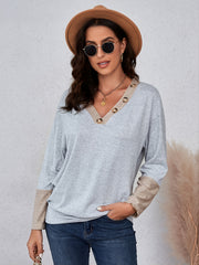 Women's V-Neck Block Sweatshirt Loose Pullover