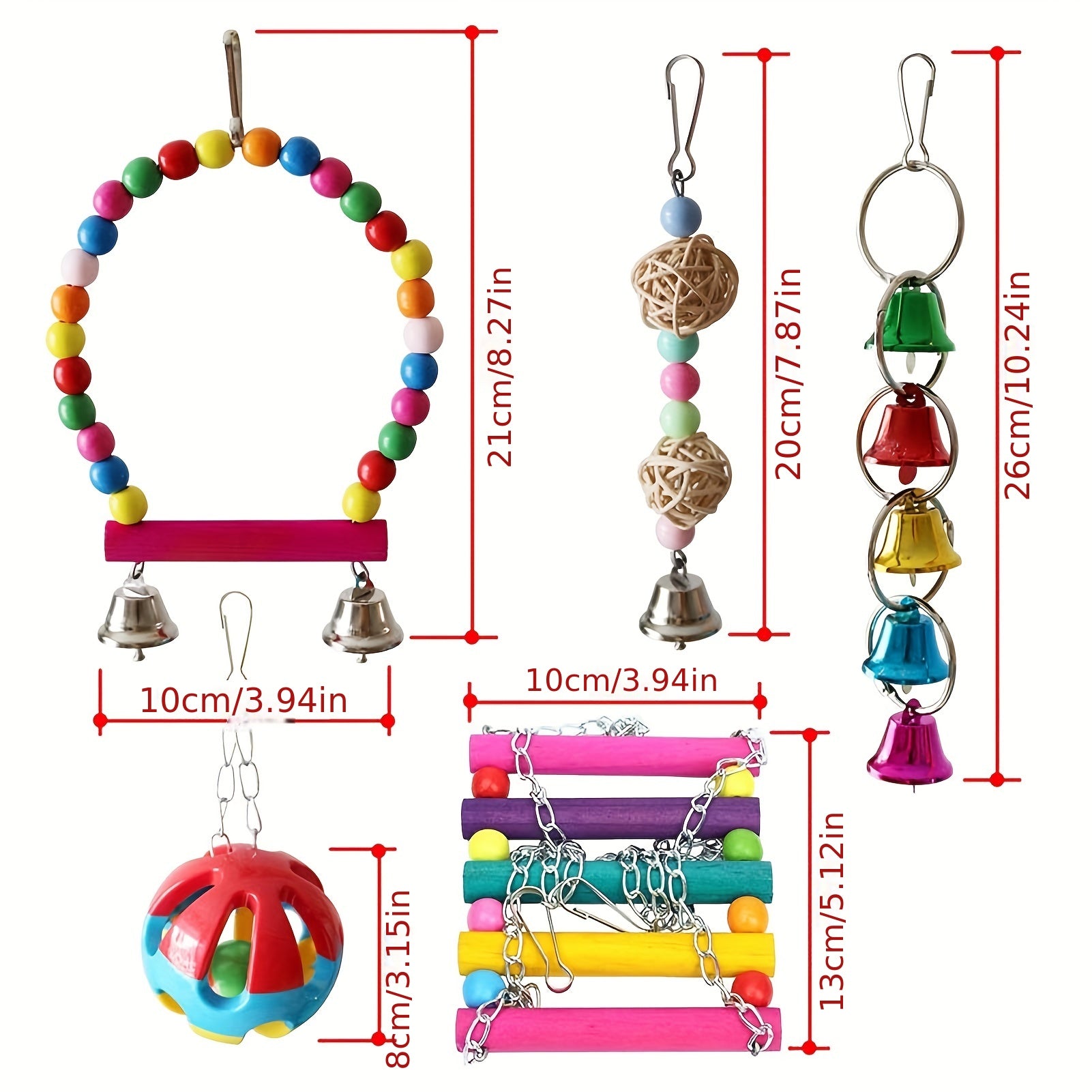 5pcs Bird Toys Set Parrot Biting Toy Parrot Cage Swing Accessories