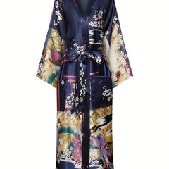 Floral Print Night Robe Long Sleeve Women's Sleepwear