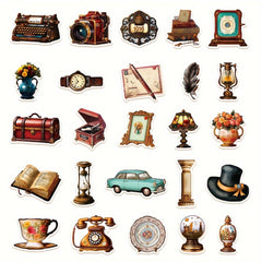 50pcs Retro Object Series Stickers - DIY Waterproof Handbook Sticker Packs