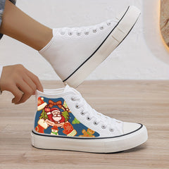 Santa Print Plush Lined Chunky Canvas Sneakers