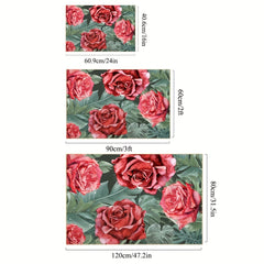 Red Rose Area Rug Faux Wool Floral Rugs Non Slip Washable Entryway Rug Carpet