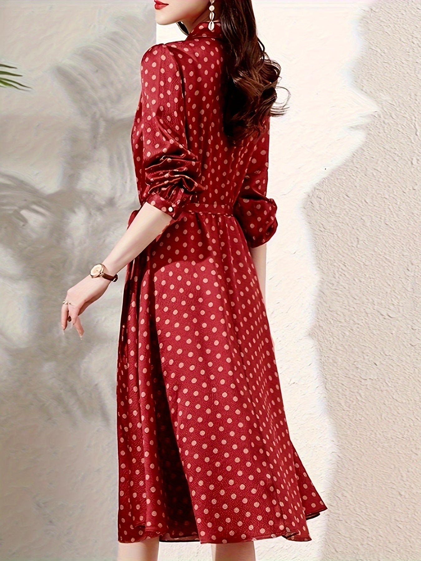 Women's Polka Dot Print Button Up Midi Dress