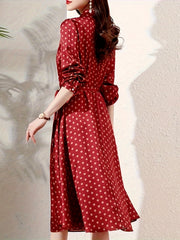 Women's Polka Dot Print Button Up Midi Dress