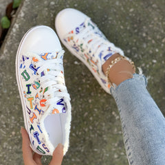 Women's Letter Graphic Canvas Sneakers Low Top Casual Shoes