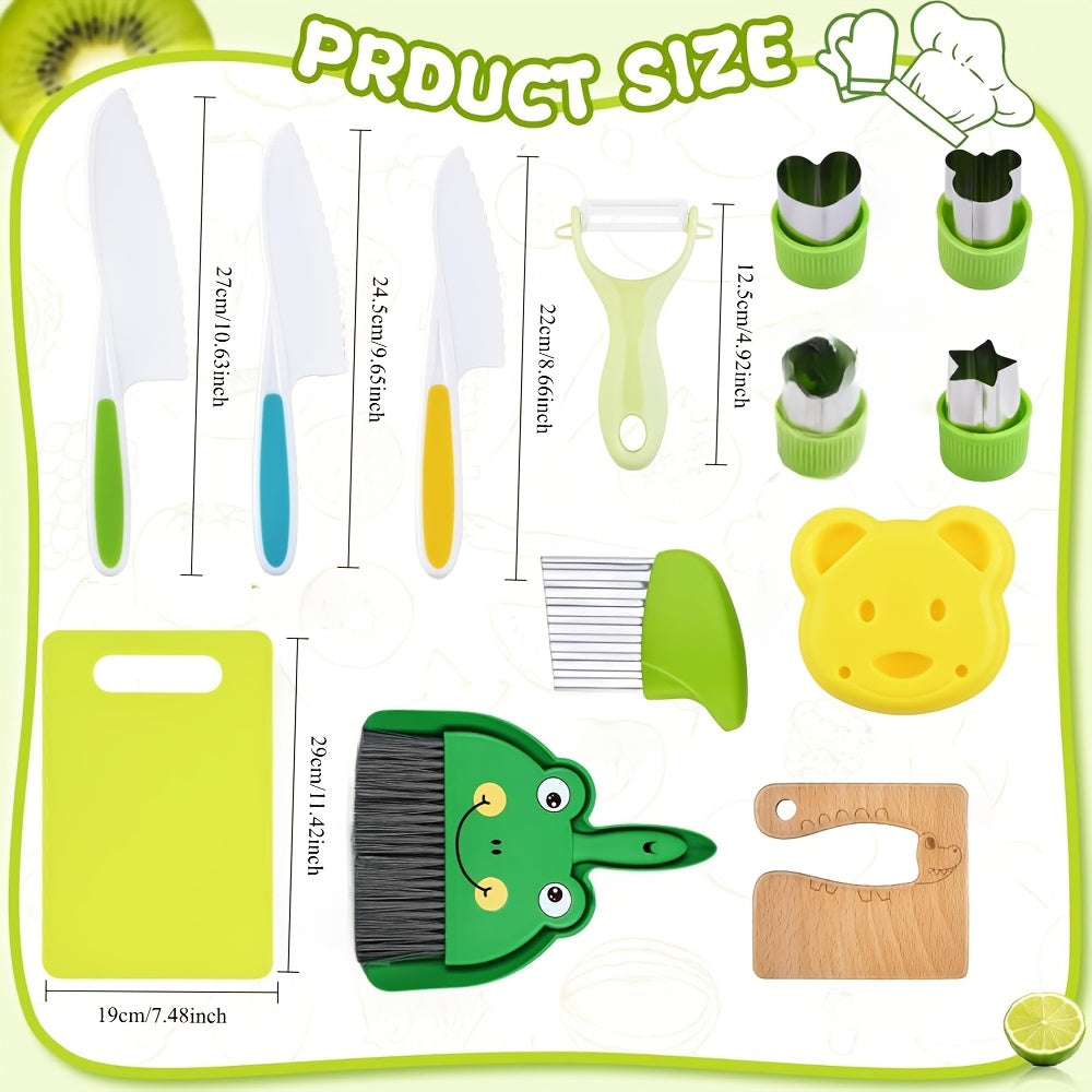 Kids Cooking Kit with Safety Knives, Cutting Board & Food Shapes