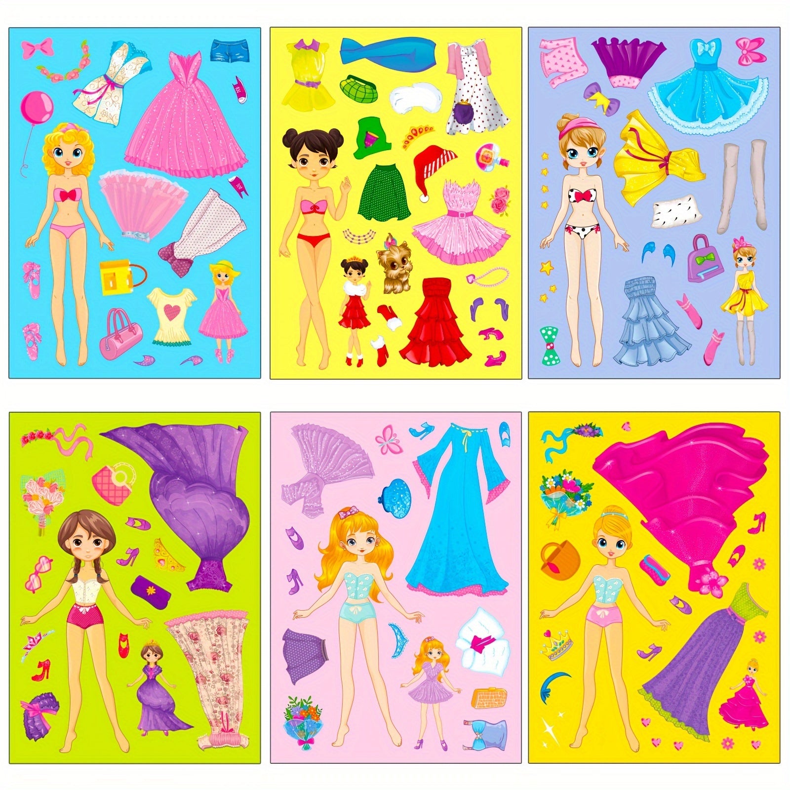 6 Sheets Pink Princess Face Changing Stickers