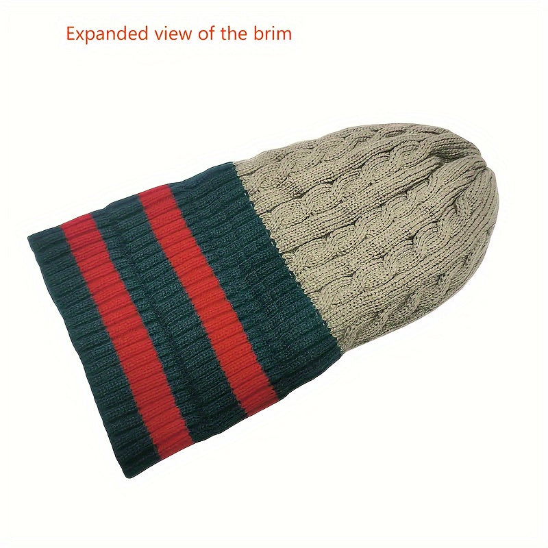Striped Beanie Hat Ear Protection Warm Knitted Hat for Men and Women