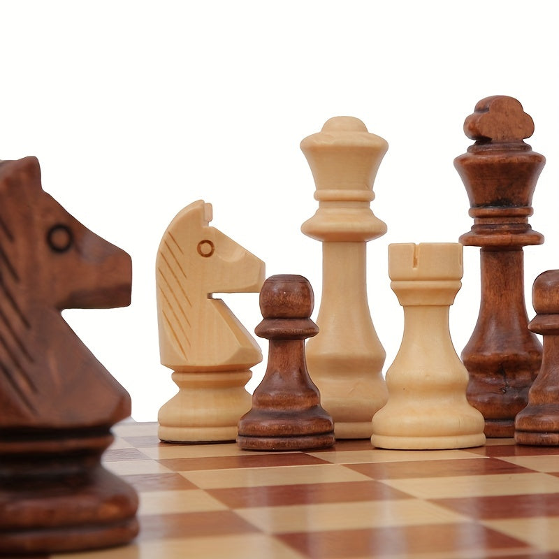 32pcs 4" Solid Wood Chess Pieces Leather Chessboard Set