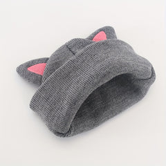 Warm Knitted Cat Beanie Hat for 1-4 Year Old Girls