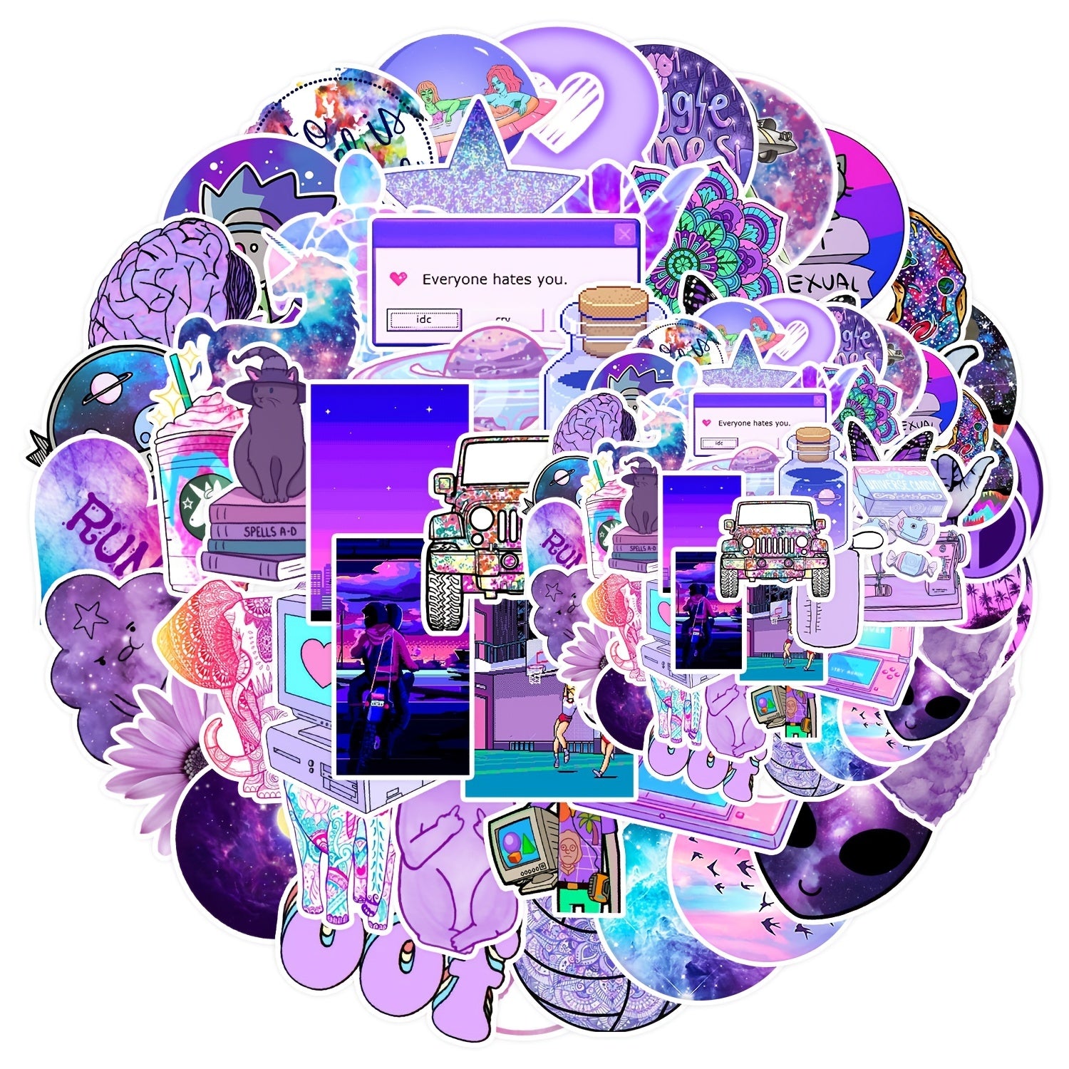 50 Purple Waterproof Stickers Laptop Water Bottle Skateboard
