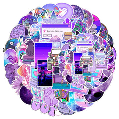 50 Purple Waterproof Stickers Laptop Water Bottle Skateboard