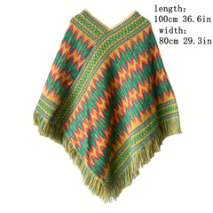 Boho Striped Shawl Contrast Fringed Blanket National Style Travel Shawl