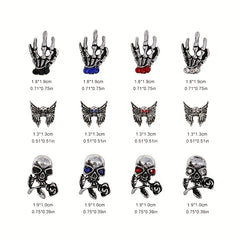 10pcs Halloween Skeleton Rhinestone Nail Charms Set