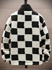Men's Plaid Fleece Coat Thickened Thermal Couple Coat