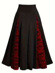 Gothic Skull Print High Rise A-line Skirt