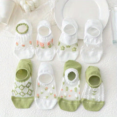 8 Pairs Floral Print & Mesh Ankle Socks Women's Stockings