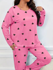 Heart Print Long Sleeve Tee & Pants Lounge 2 Piece Set