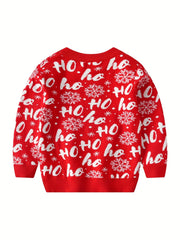 Christmas Print Knit Crew Neck Sweater for Kids
