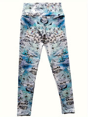 Sea Beach Print High Waist Tummy Control Fitness Pants