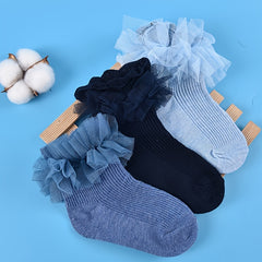 Girls Mesh Stitching Knit Lace Crew Socks for Autumn and Winter