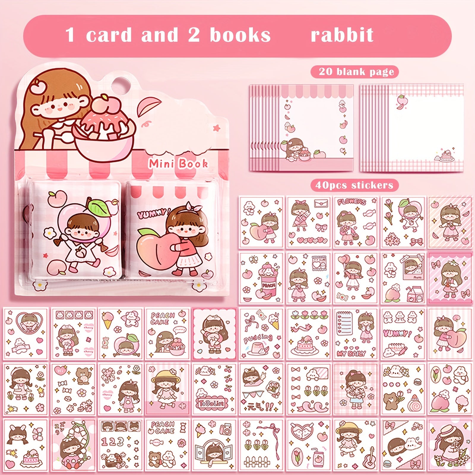 2pcs Mini Pendant Hand Account Book Blank Pages 40 Stickers