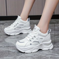 Women's Chunky Sneakers Hidden Heel Breathable Lace-up Comfy Thick Bottom Shoes