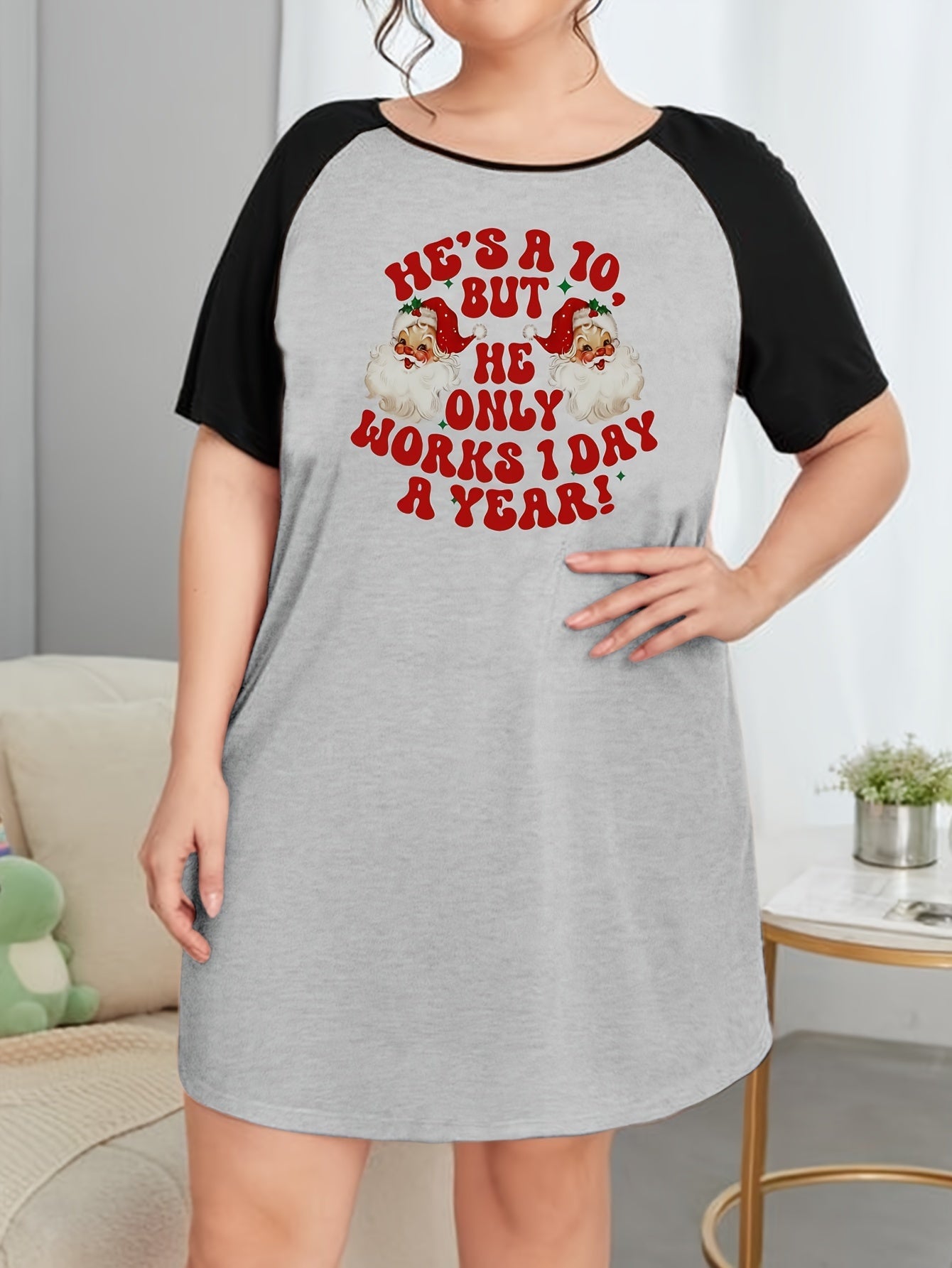 Christmas Nightdress Women's Santa Slogan Print Tee Sleep Dress