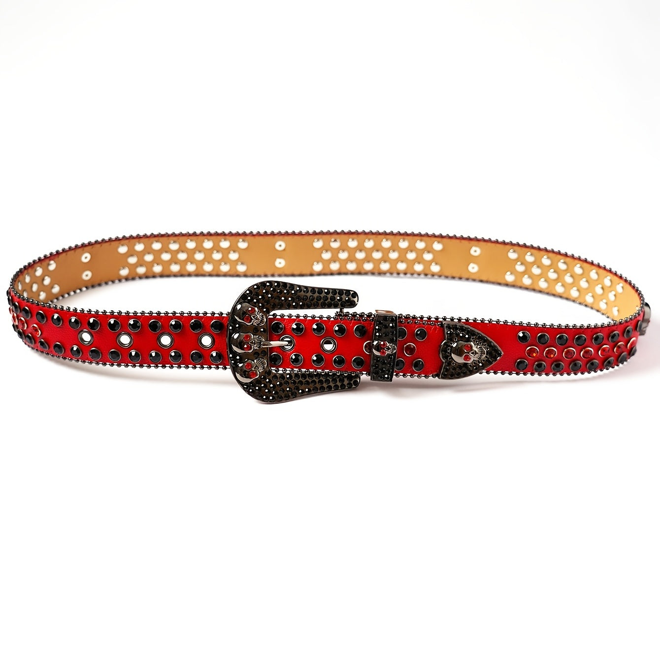 Rhinestone Men's Skull Belt Western Cowboy Stylish Belt Metal Buckle Bling Belt