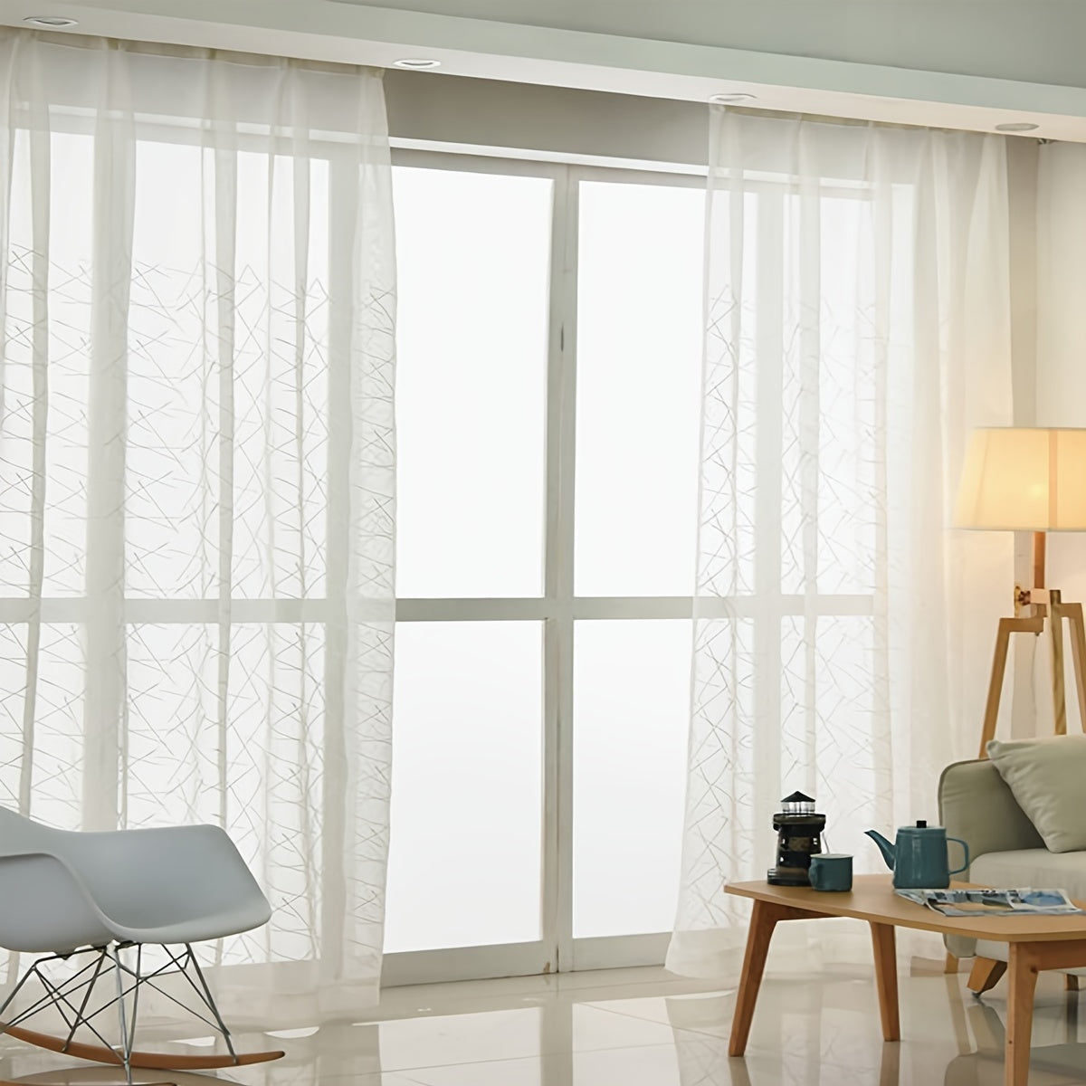 1pc Cross Embroidery Sheer Curtain for Home Decor