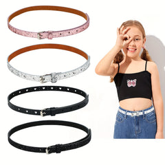 4pcs Needle Buckle Belts For Kids Back To School Gift Silver Pink Silver