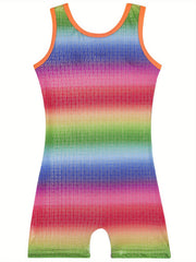Rainbow Striped Gymnastics Romper Jumpsuit