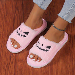 Women's Halloween Pumpkin Lantern Plush Lined Slippers