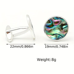 Abalone Shell Silver Round Cufflinks XK23008