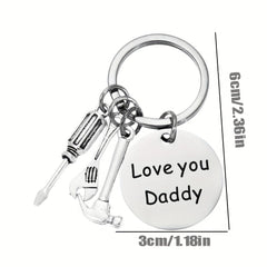 Stainless Steel Dad's Tool Keychain Screwdriver Hammer Wrench Gift
