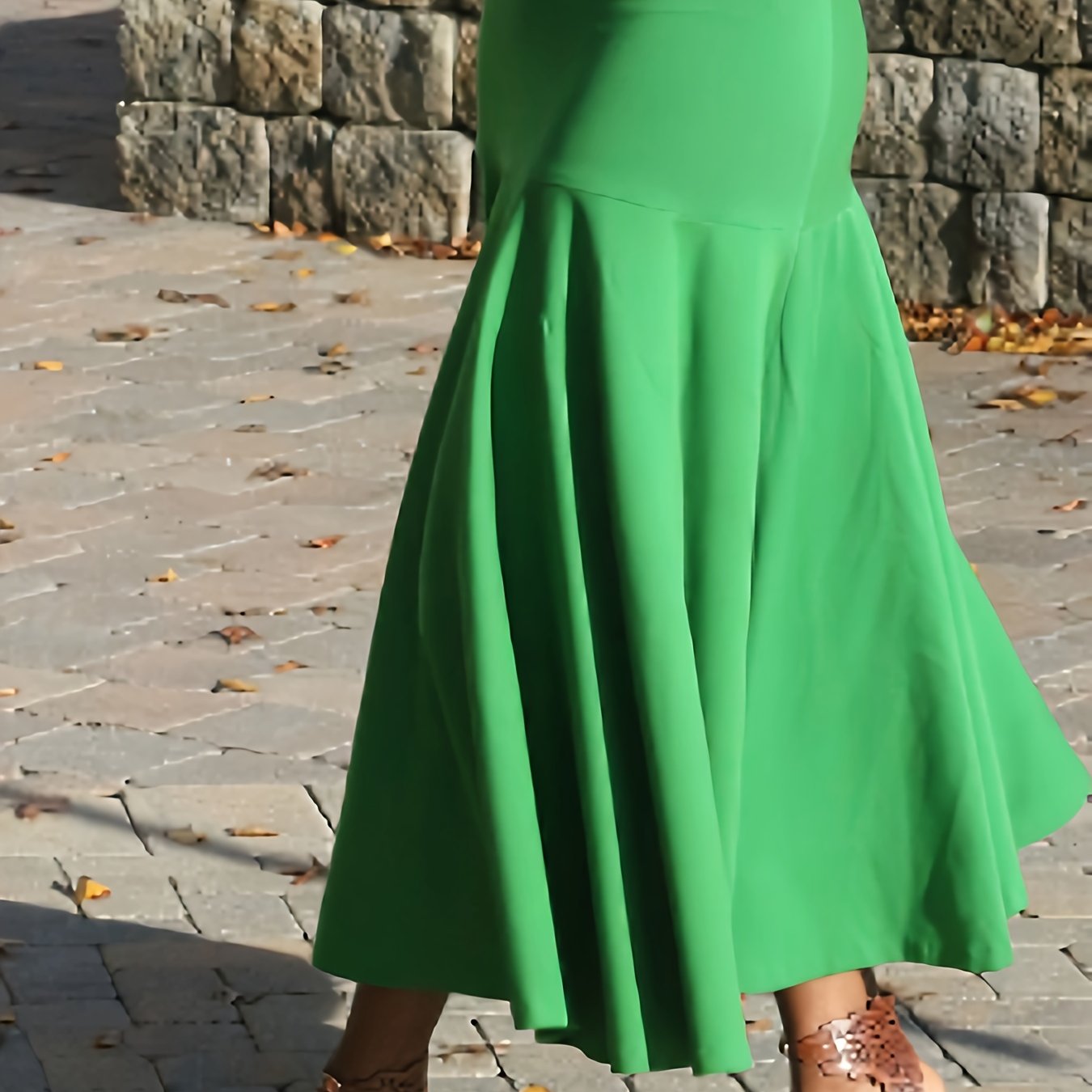 Solid Slim Fit Ruffle Trim Maxi Mermaid Skirt