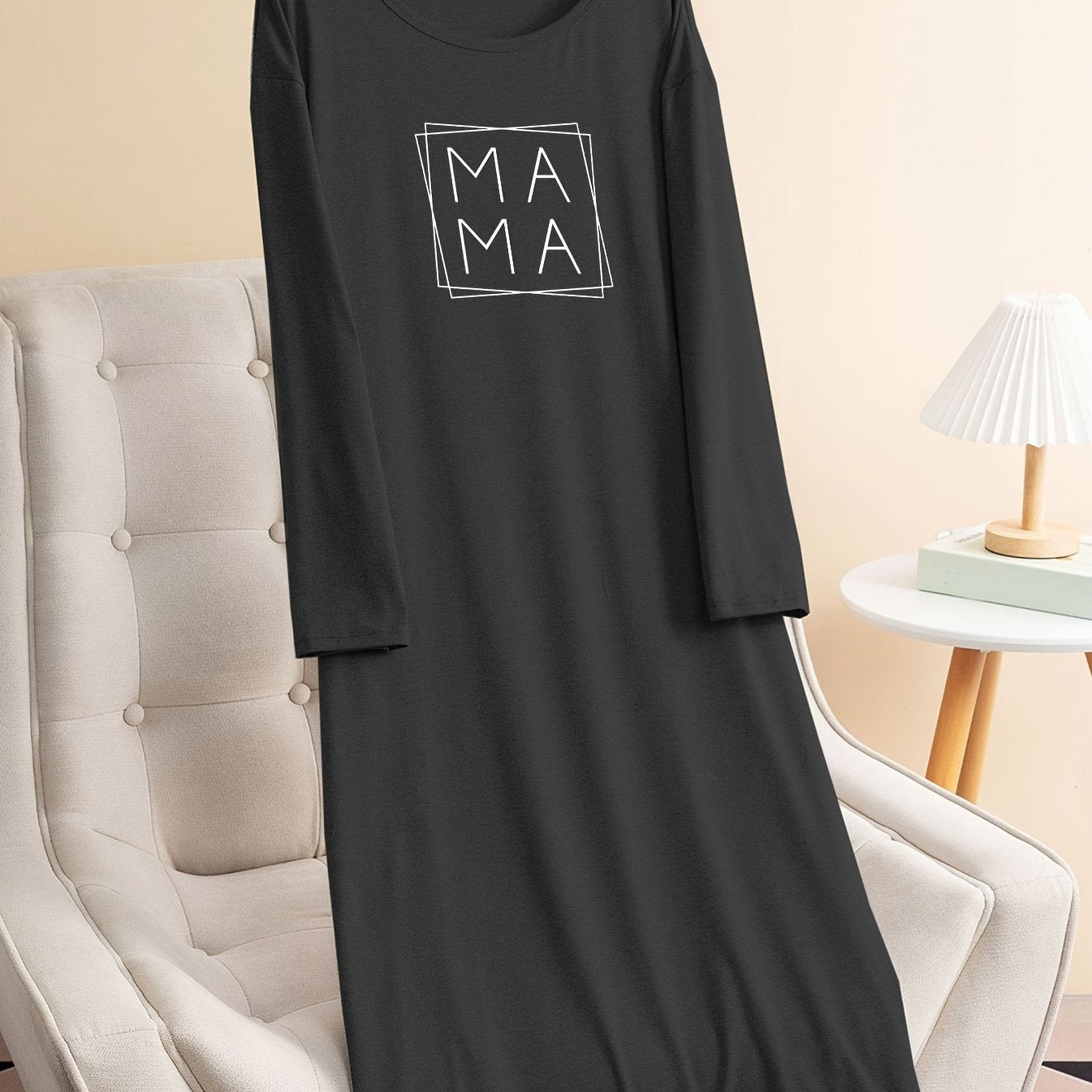 Lounge Dress Women's Plus Letter Graphic Long Sleeve Tee Sleep Dress
