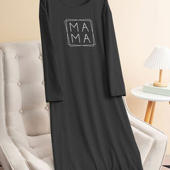 Lounge Dress Women's Plus Letter Graphic Long Sleeve Tee Sleep Dress