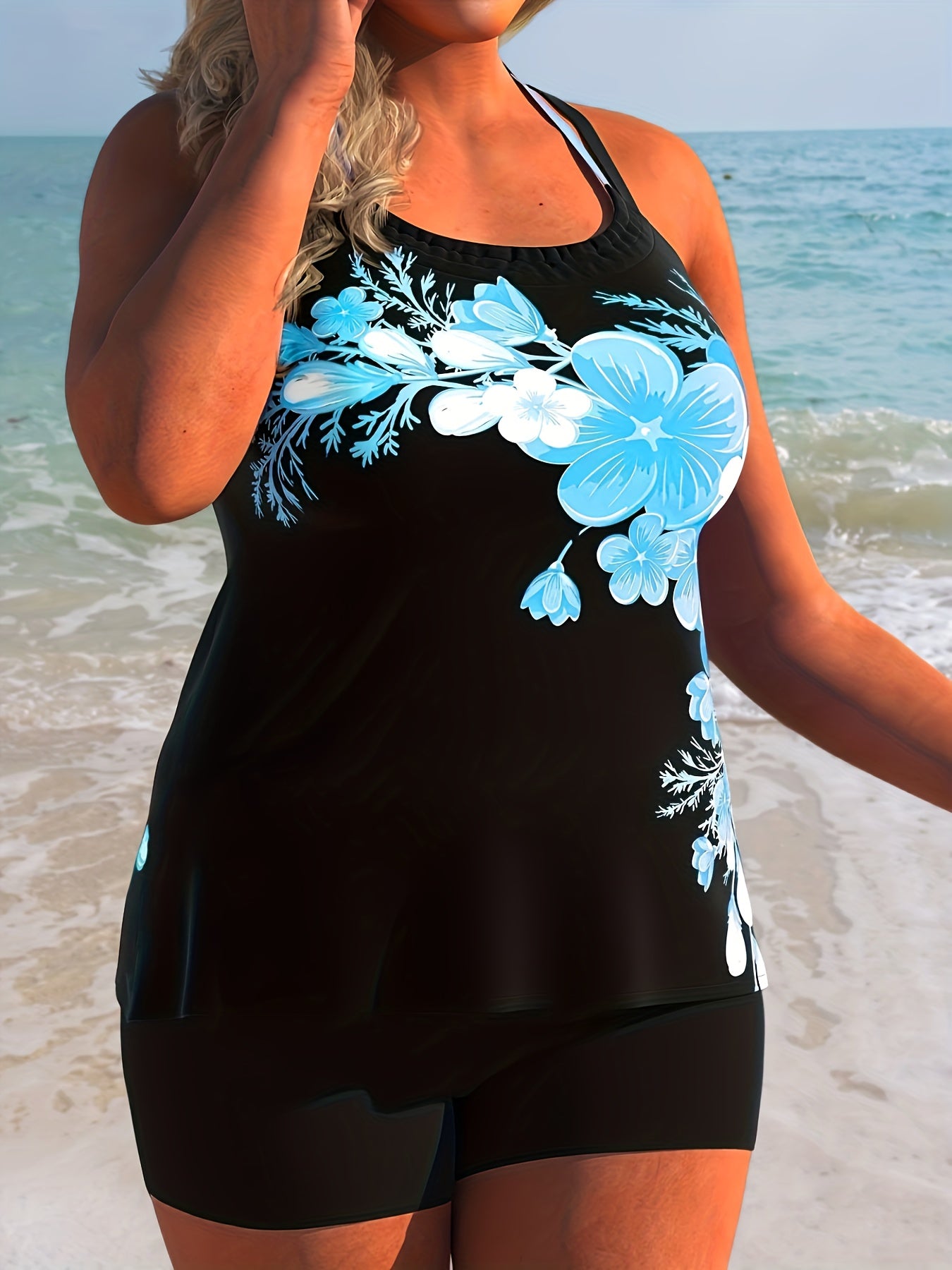 Floral Print Tank Top & Shorts Swimsuit Set