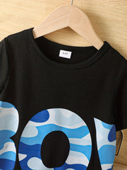 Boys Teen Casual Letter Graphic Tee & Shorts Set for Summer