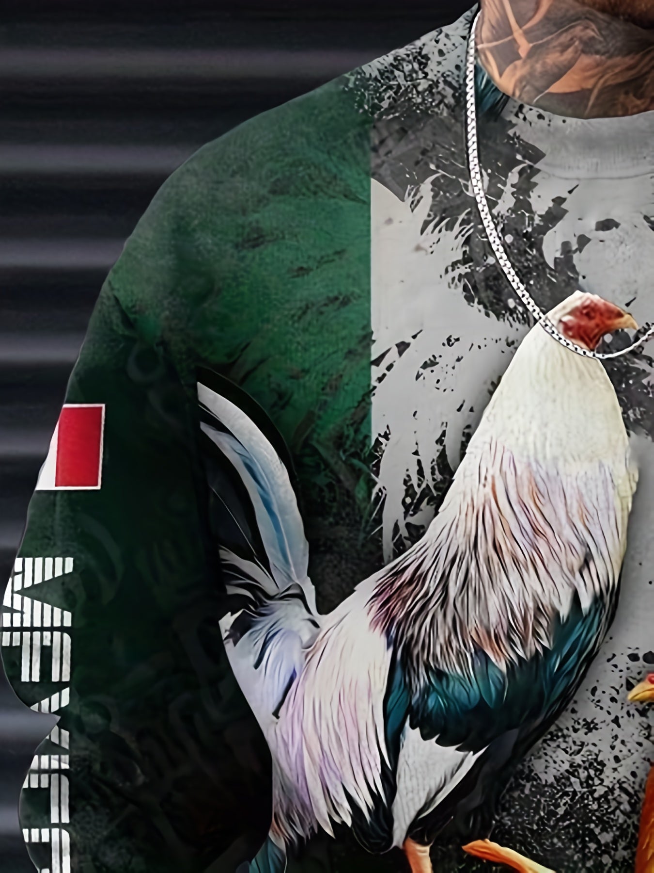 Men's Rooster Pattern Crew Neck Sweatshirt