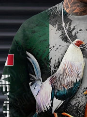 Men's Rooster Pattern Crew Neck Sweatshirt